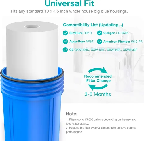 Miniatura 5 de SimPure Carcasa de filtro de agua para toda la casa (2 juegos) y filtro de agua de sedimentos de 5 micrones de 10 x 4.5 pulgadas (paquete de 4)