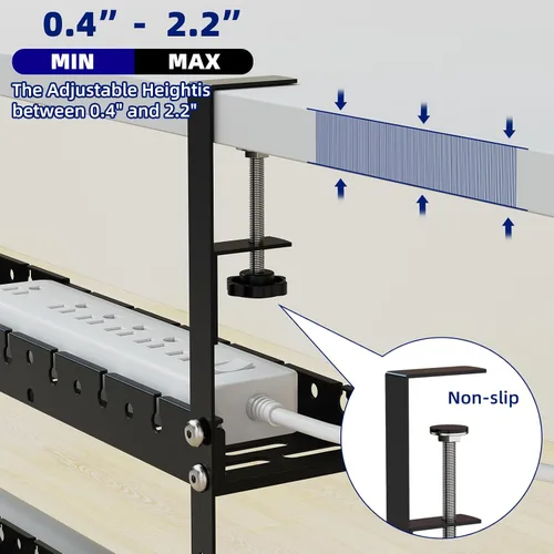 Miniatura 6 de Bandeja extensible de 31 pulgadas para organizar cables debajo del escritorio, bandeja de gestión de cables de metal debajo del escritorio