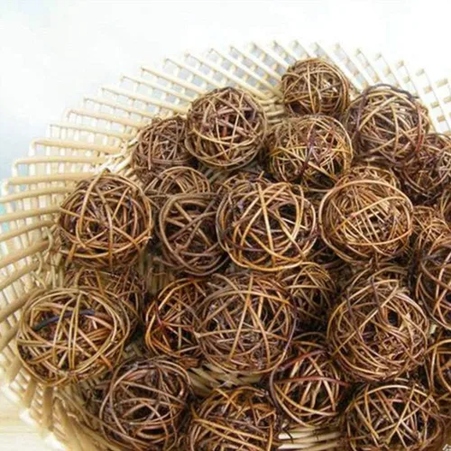 Miniatura 9 de 10 Uds. Bolas de mimbre de mimbre natural de la bola de vid ornamento loro pájaro masticar para fiesta de Navidad jardín decoración de pared 2.0 in