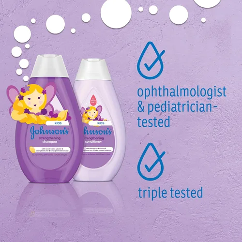 Miniatura 5 de Johnson's - Acondicionador fortalecedor sin lágrimas para niños con vitamina E fortalece y ayuda a prevenir roturas, sin parabenos, sulfatos