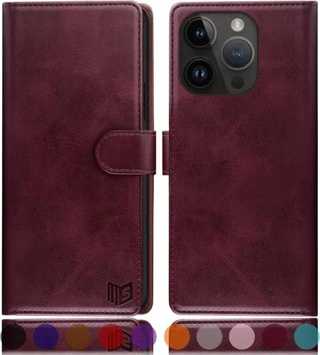Miniatura 15 de SUANPOT Diseño para iPhone 15 Pro Max 6.7 pulgadas Funda tipo cartera con tarjetero de crédito RFID, funda de piel sintética para mujeres y hombres