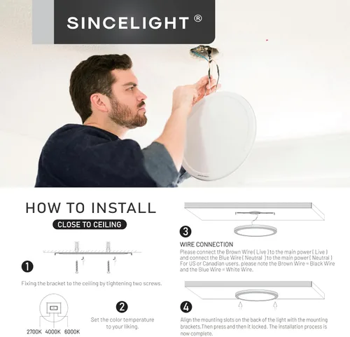 Miniatura 5 de SINCELIGHT Luces LED de techo ultrafinas de 12 pulgadas de 23 W, perfil compacto, empotradas o montaje en superficie, iluminación de borde, 2550 lm