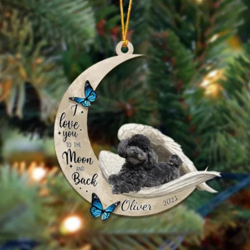 Miniatura 34 de Adorno colgante personalizado de ángel durmiendo en la luna, perro sabueso afgano, nombre personalizado, acrílico impreso en 2D plano – cumpleaños