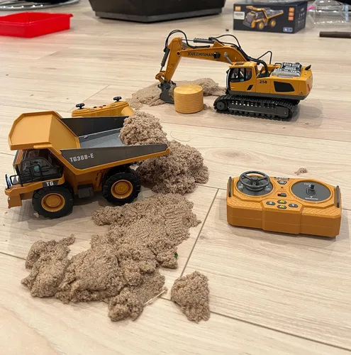 Miniatura 8 de KIDMARKT Excavadora de juguete con control remoto para niños Camión de construcción de metal de 11 canales con luces, 2 baterías de 1200 mAh