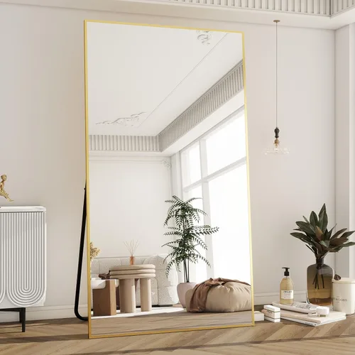 Miniatura 25 de BEAUTYPEAK - Espejo de longitud completa con soporte, de 56 pulgadas x 21 pulgadas, espejo de piso con marco fino de aleación de aluminio, espejos