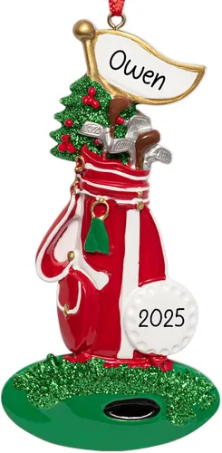 Miniatura 11 de Adorno de Navidad personalizado de golf 2026 18 hoyo, agujero en uno con bola y decoración de bandera para árbol de Navidad Regalo de recuerdo