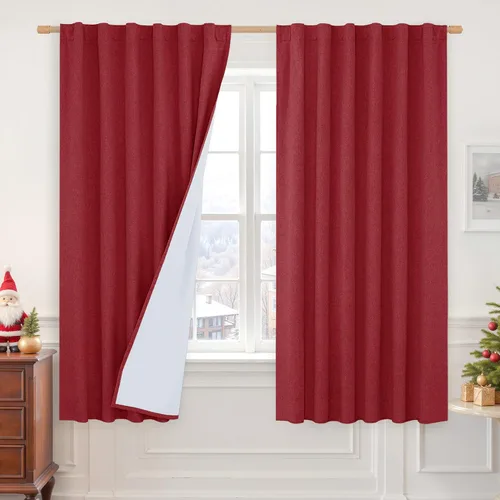 Miniatura 112 de LAMIT Cortinas de lino natural 100 % opacas para ventana, para dormitorio, 45 pulgadas, cortinas térmicas con textura de lino estilo granja