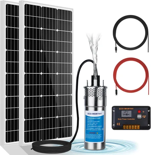 Miniatura 13 de ECO-WORTHY Kit de bomba de pozo solar de 12 V CC - Panel solar de 200 W incluido, bomba de agua sumergible, bomba de pozo portátil para áreas fuera