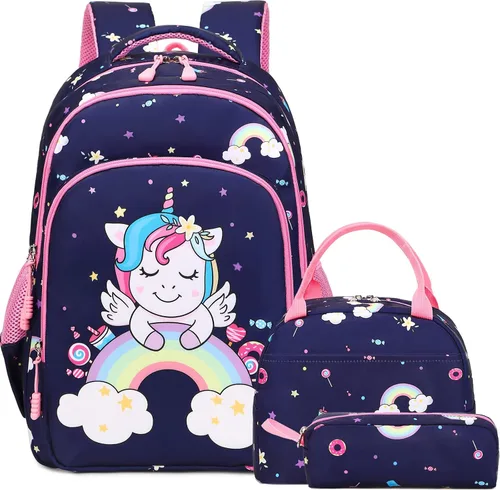 Miniatura 70 de Juego de mochila para niñas con diseño de unicornio, mochila escolar para niños, mochila para libros para niñas, set 3 en 1, regreso a clases