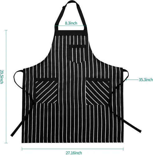 Miniatura 2 de NLUS Pack de 2 delantales de cocina ajustables con babero suave para chef con 3 bolsillos para hombres y mujeres (Umber/Negro)