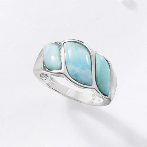 Miniatura 5 de Ross-Simons Anillo Larimar Wave en Plata de Ley