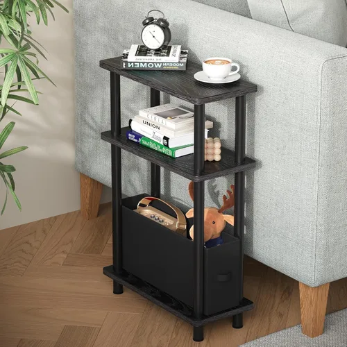 Miniatura 14 de Apicizon - Mesa auxiliar pequeña y estrecha, mesa auxiliar delgada de 3 niveles con estante de almacenamiento, mesita de noche estrecha para Negro