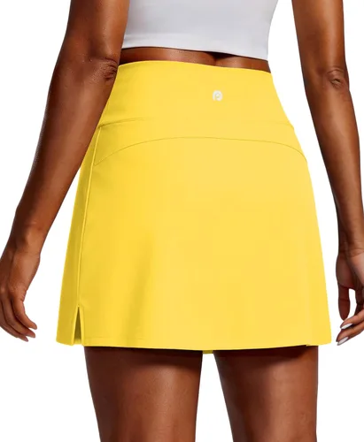 Miniatura 13 de PINSPARK Faldas de golf para mujer, falda de tenis de cintura alta con 2 bolsillos, UPF 50+, falda atlética elástica para entrenamiento de pickleball