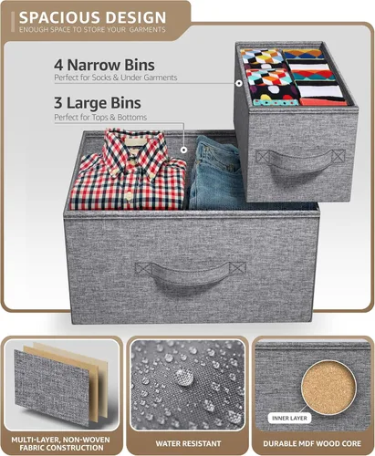Miniatura 5 de Sorbus - Cómoda con 7 cajones: mueble organizador en torre con marco de acero, parte superior de madera, contenedores de tela fáciles de jalar