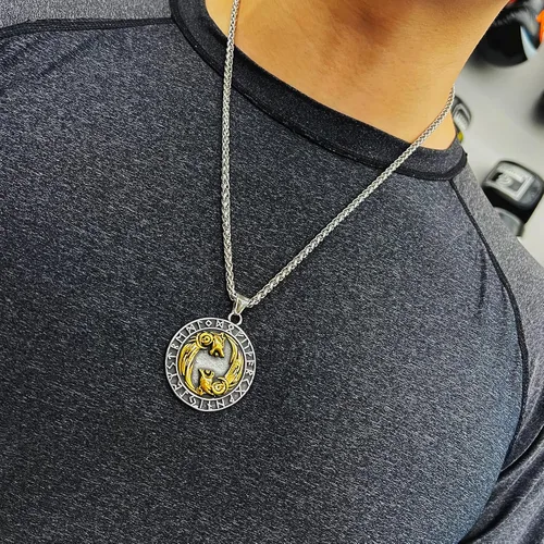 Miniatura 2 de Collar de talismán de lobo vikingo Fenrir cadena de acero inoxidable para hombre, joyería vintage para hombre, colgante de amuleto vikingo pagano