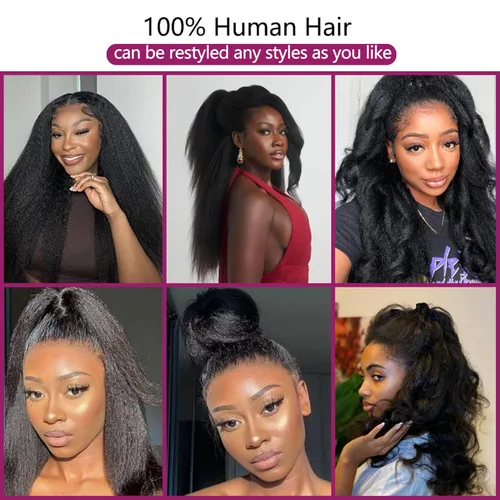 Miniatura 6 de ZIYU Peluca de cabello humano lacio tipo afro sin pegamento para mujer, peluca de encaje frontal de 13 x 4 pulgadas, predepilada con abuelitos