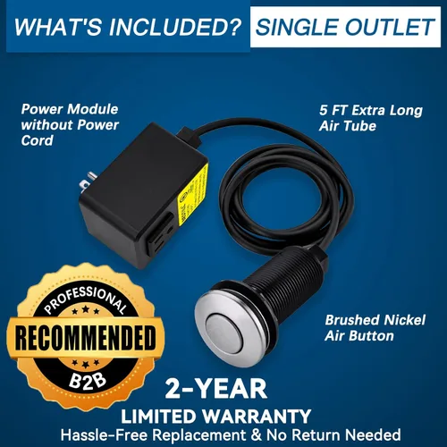 Miniatura 6 de Kit de interruptor de aire para eliminación de basura BESTILL - Certificado UL, botón de presión de 3.6" de largo en acero inoxidable con acabado