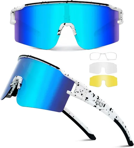 SPOSUNE Gafas de ciclismo polarizadas con 3 lentes intercambiables para mujeres y hombres, TR90 gafas de sol deportivas para correr y béisbol