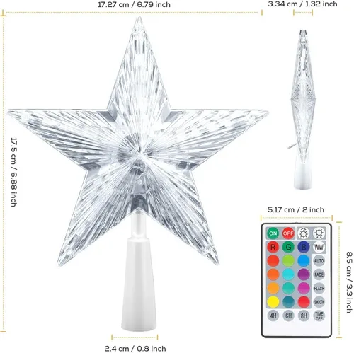 Miniatura 6 de Estrella para la Copa del Árbol de Navidad de 7" Estrella LED Iluminada para la Copa del Árbol c/Control Remoto, Estrella de 5 Puntas RGB Luz