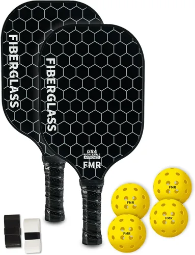 Juego de 2 Palas de Pickleball con 4 Pelotas - Superficie de Fibra de Vidrio Aprobada por USAPA, Ligero, Agarre Antideslizante - Juego de Palas
