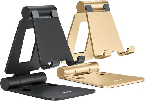 Nulaxy Paquete de 2 soportes plegables dobles para teléfono celular, soporte plegable para teléfono de escritorio totalmente ajustable, compatible
