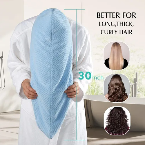 Miniatura 4 de YFONG Paquete de 3 Toallas Grandes de Microfibra para Envolver el Cabello, 30" x 10" Más Gruesas Anti Encrespamiento Secado Rápido Toallas