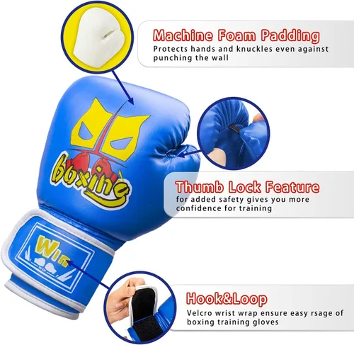 Miniatura 2 de Guantes de boxeo para niños de 6 onzas para niños y niñas de 6 a 12 años, guantes de entrenamiento para jóvenes y niños pequeños, saco de boxeo