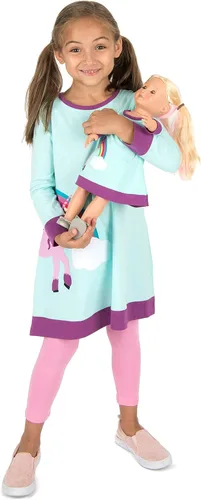 Miniatura 27 de Leveret - Conjunto de vestidos a juego para niña y para muñeca, 100% algodón, gran variedad de estilos, (tallas de 2 a 14 años)