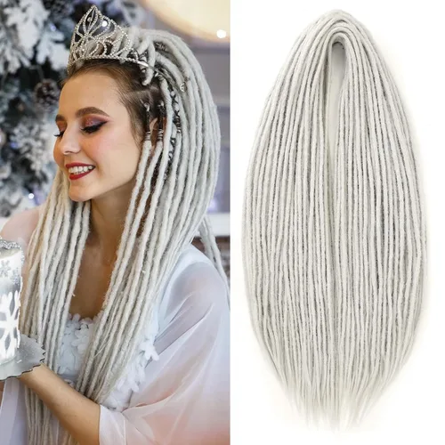Miniatura 36 de Leeven Extensiones de rastas grises de 40 hebras de 18 pulgadas con terminación única hechas a mano, extensiones de rastas suaves de 0.6 cm