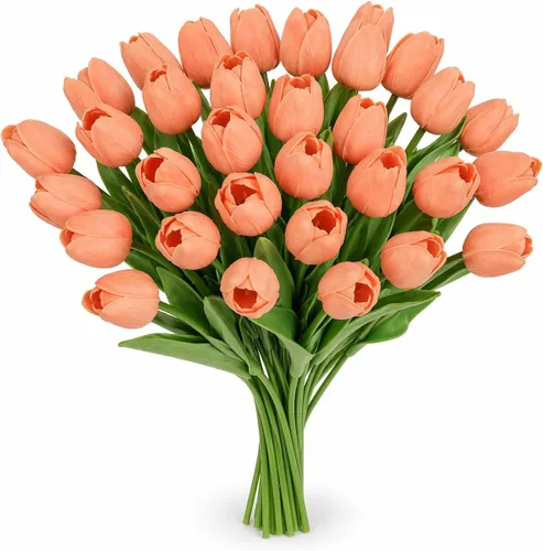 MACTING - 30 flores artificiales de tulipán, tulipanes falsos de tacto real, flores artificiales de primavera, tulipanes de imitación para arreglos