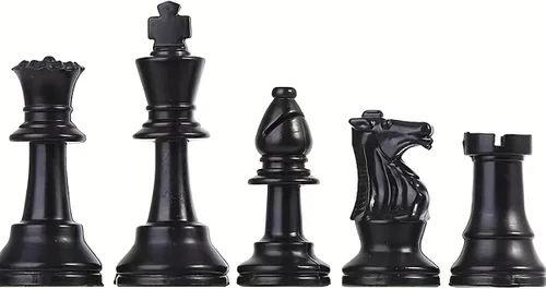 Miniatura 3 de Conjunto de 32 piezas de ajedrez de plástico - Alfiles y peones en negro y blanco para tableros de 15-20 pulgadas, fondo de fieltro, con bolsa