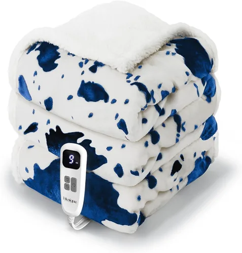 Miniatura 23 de Manta térmica con estampado de vaca, manta eléctrica, manta térmica con 10 niveles de calor y 10 horas de apagado automático, acogedora y suave