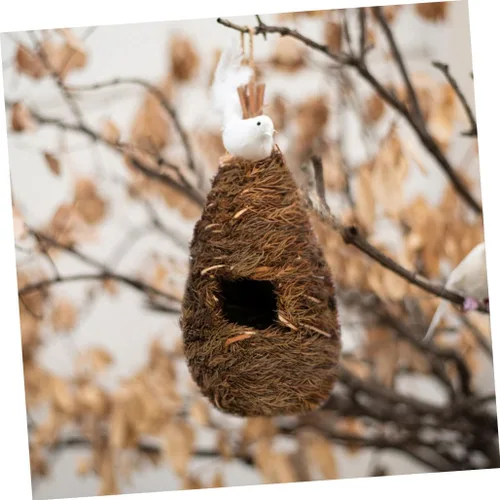 Miniatura 7 de BESTOYARD Nido de pájaro de paja, decoración de jardín, adornos de jardín, casas de anidación de pájaros, casa de pájaros colgantes, casas