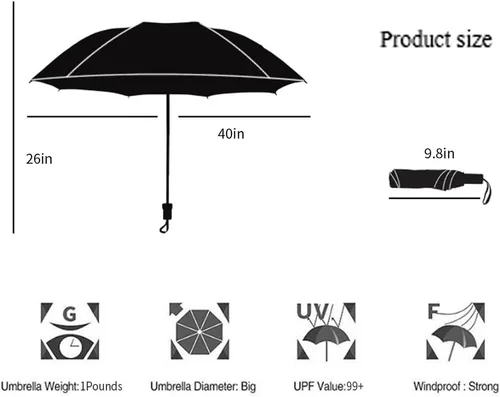 Miniatura 6 de LLanxiry - Paraguas de viaje compacto, resistente al viento, impermeable, paraguas con protección contra rayos ultravioleta, para golf