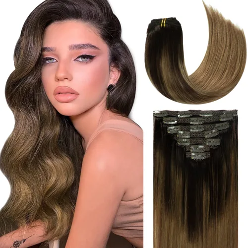 Miniatura 23 de Lacer Hair Glam - Extensiones de cabello humano con clip, sin costuras, color negro hueso, 4.33 oz, 7 unidades, 20 pulgadas, con clip de trama