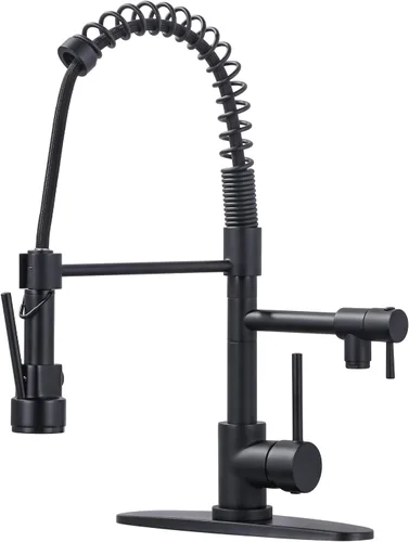 Miniatura 13 de WOWOW - Grifo de cocina de latón con rociador extraíble, grifo de cocina de resorte comercial de arco alto para fregaderos de 1 o 3 agujeros, grifo