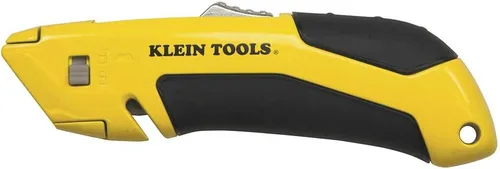 Klein Tools 44136 Cuchillo utilitario, cortador de caja autoretráctil y cuchillo de manualidades con agarre antideslizante, pelacables y agujero