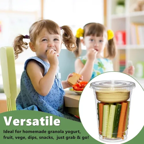 Miniatura 6 de Zezzxu Paquete de 50 tazas desechables de parfait de 12 onzas con tapas sin agujero, compartimento para coberturas y tenedor, yogur conatiner con 12