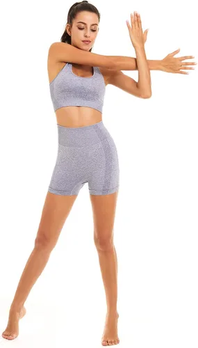 Miniatura 5 de Toplook Conjunto deportivo de 2 piezas para mujer, sin costuras para yoga, entrenamiento, gimnasio pantalones cortos y brasier deportivo