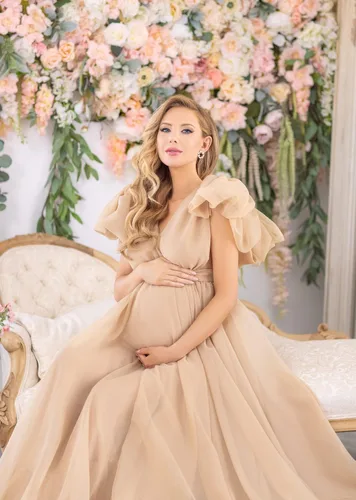 Miniatura 8 de Vivymaku Vestido de maternidad de gasa con cuello en V para sesión de fotos, maternidad, embarazo, baby shower, vestido hinchado transparente
