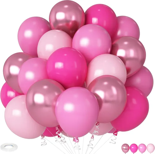 Miniatura 23 de HILAVO - Kit de globos tropicales, 60 globos hawaianos de 12", color rosa intenso, naranja, verde azulado, verde, dorado metálico, globos de látex
