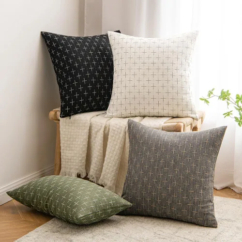 Miniatura 14 de MIULEE - Juego de 2 fundas de almohada decorativas de lino de arpillera navideñas, modernas, estilo campestre, rústicas, tejidas, con textura