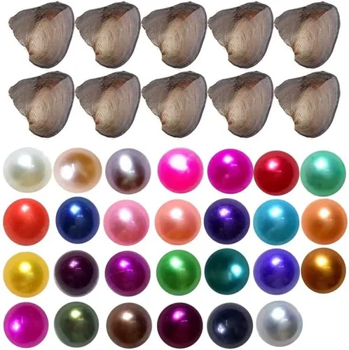 30 perlas de agua dulce cultivadas en forma de ostra de amor y deseos redondos, varios colores brillantes y significativos, ostras con perlas en el