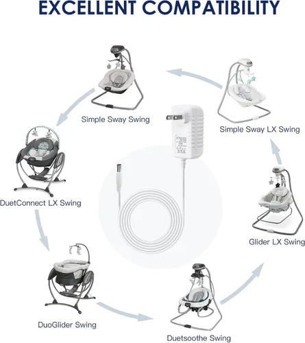 Miniatura 4 de Fisher Price/Ingenuity/Graco/Nova Baby Swing Cable de alimentación, enchufe eléctrico de 5 V, adaptador de corriente blanco de 6.6 ft