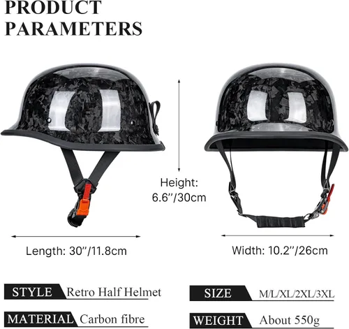 Miniatura 5 de KAESE Casco Abierto Retro de Fibra de Carbono para Motocicleta - Certificado DOT, Diseño Ultraligero, Transpirable y Cómodo para Cruiser, Conducción