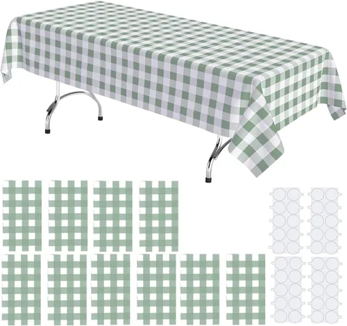Miniatura 16 de Paquete de 2 manteles de plástico blanco, 108 x 54 pulgadas, manteles rectangulares desechables bohemios para bodas, pícnics y fiestas