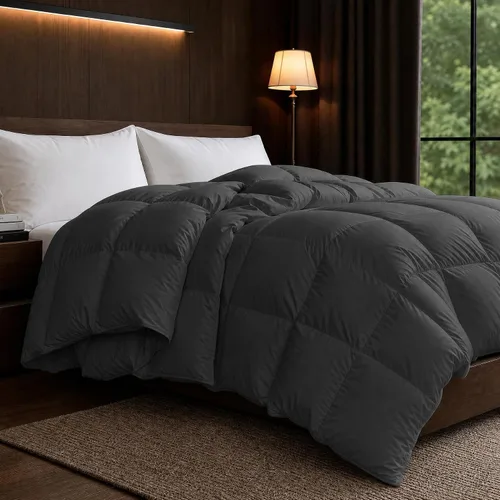 Dreamhood Edredón de fibra de plumas tamaño individual, relleno de edredón mullido y transpirable gris oscuro, ultra suave, edredón de lujo para