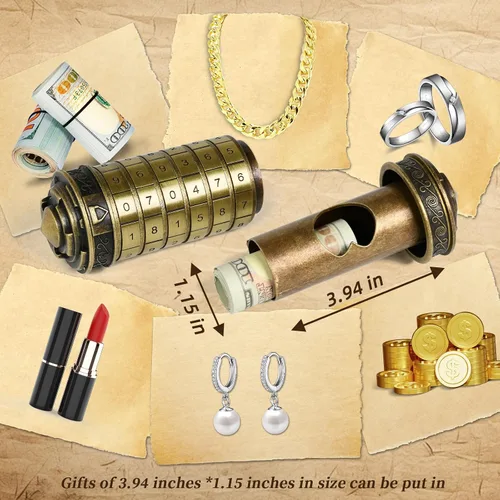 Miniatura 2 de CoEjokno Da Vinci Code Numeric Cryptex Caja de Rompecabezas de Dinero para Regalo en Efectivo, Caja de Joyería con Compartimento Oculto, Regalo