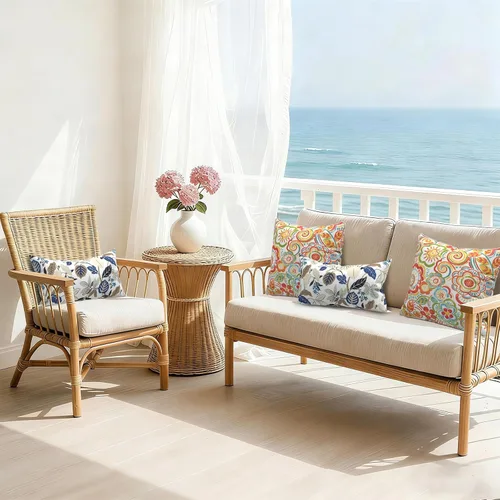 Miniatura 633 de Juego de 2 almohadas para exteriores de 16 x 16 pulgadas, repelentes al agua con interiores, para muebles de patio, hogar, jardín, geometría bohemia