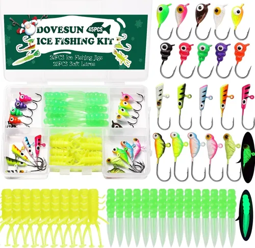 Miniatura 11 de Kit de Pesca Dovesun Señuelos de Pesca en Hielo Plantillas de Pesca en Hielo Señuelos de Pesca en Hielo para Lucios Señuelos de Crappie 135